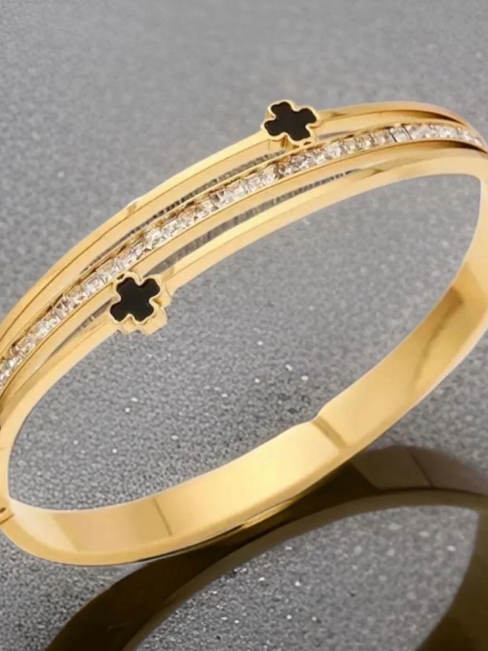 Gold Tone Cross Bangle Bracelet | Elegant Open Bracelet, stainless steel